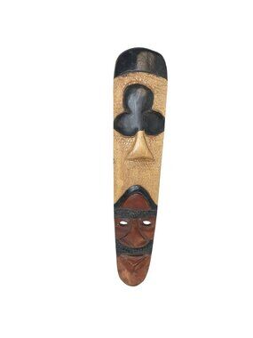 Wooden Mask Wall Decor Hand Carved Tribal Tiki Art Decor Vintage 18"
